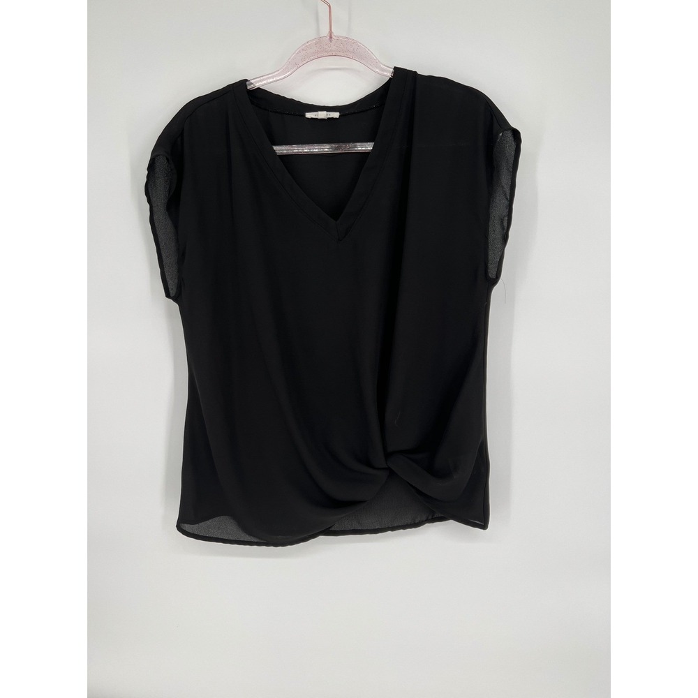 Pleione Black Blouse V-Neck Twist‎ Front Cap Sleeve Top Size M